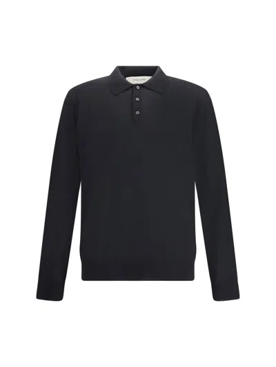 Golden Goose Wool Knit Polo Embroidered Detail In Black