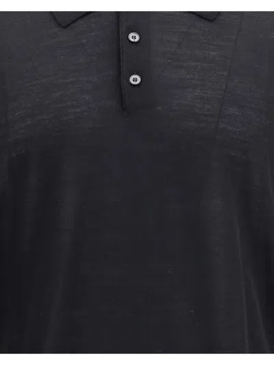 Golden Goose Wool Knit Polo Embroidered Detail In Black