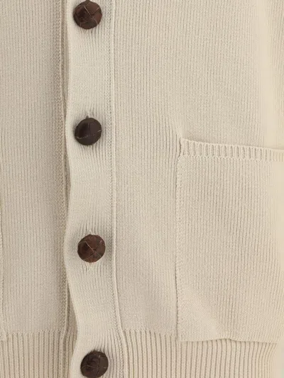 Golden Goose Sand Ribbed Texture Cardigan With Front Pockets In Neutral