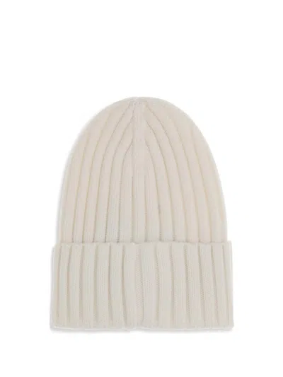 Moncler Ribbed Beanie With Embroidered Logo Detail In White
