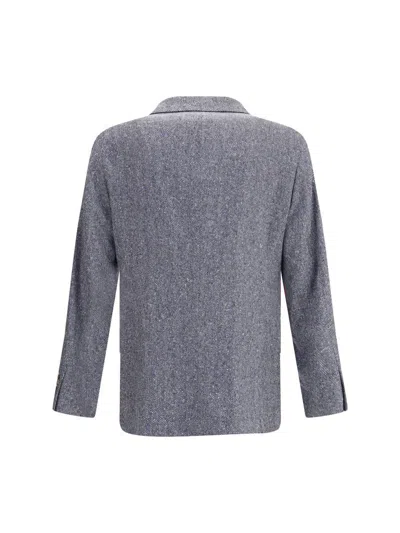 Brunello Cucinelli Men Herringbone Blazer In Blue
