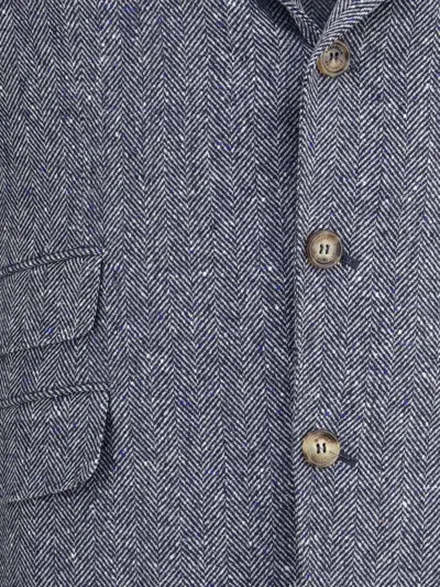 Brunello Cucinelli Men Herringbone Blazer In Blue