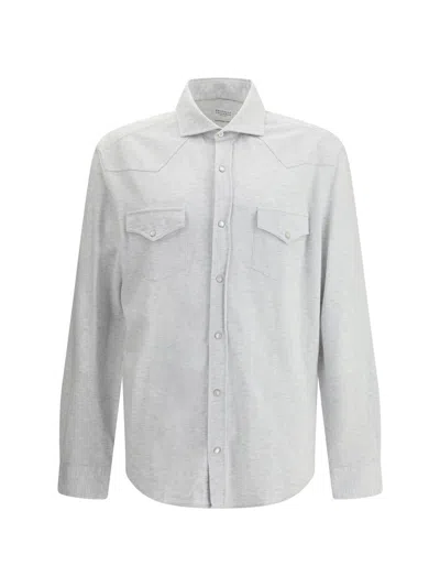 Brunello Cucinelli Piqu Cotton Shirt In Gray