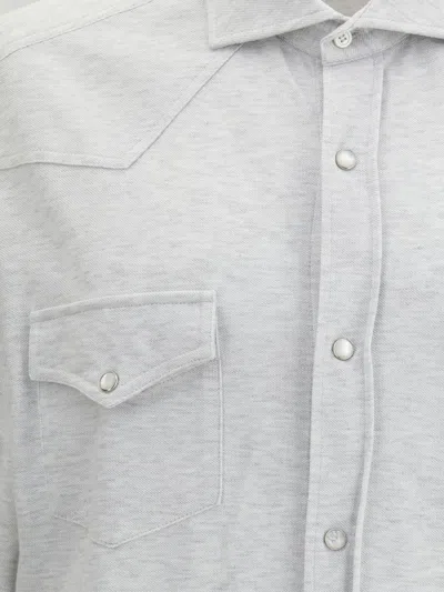 Brunello Cucinelli Piqu Cotton Shirt In Gray