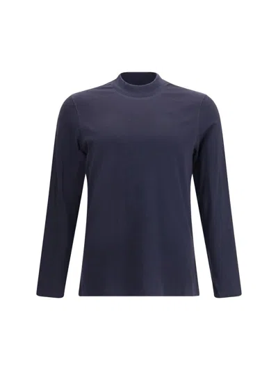 Brunello Cucinelli Men Long-sleeved Cotton T-shirt In Blue
