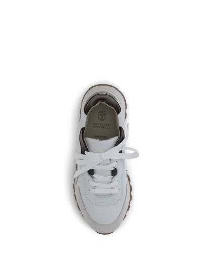 Brunello Cucinelli Leather Sneakers With Shiny Details In Metallic