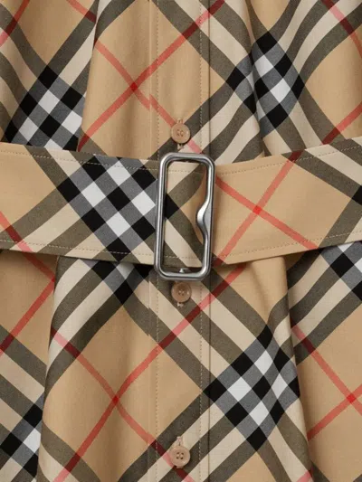 Burberry Vintage Check Long Sleeved Shirt Dress In Brown