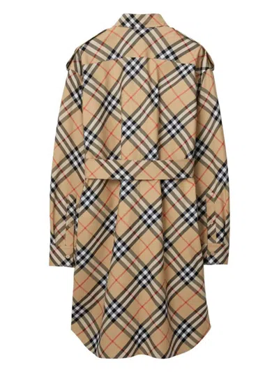 Burberry Vintage Check Long Sleeved Shirt Dress In Brown