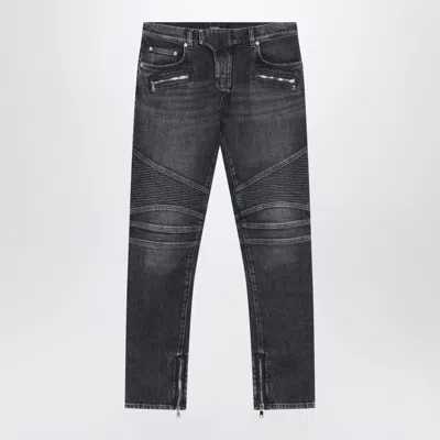 Balmain Grey Washed Slim Biker Jeans Men In Gray