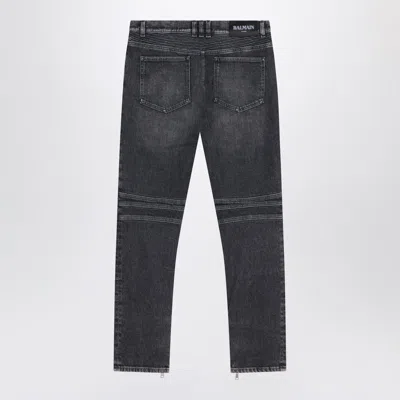 Balmain Grey Washed Slim Biker Jeans Men In Gray