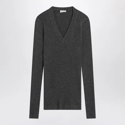 Brunello Cucinelli Dark Grey Ribbed Wool Sweater Women In Gray