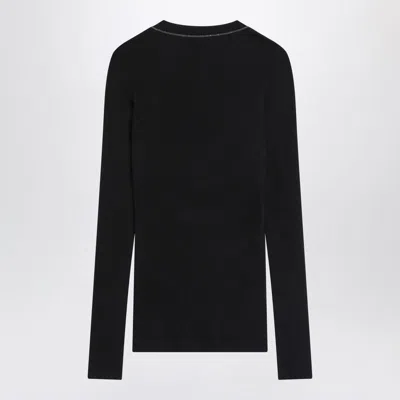 Brunello Cucinelli Blue Ribbed Wool Sweater In Black