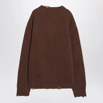 Mm6 Maison Margiela Distressed Brown Wool-blend Sweater In Brown