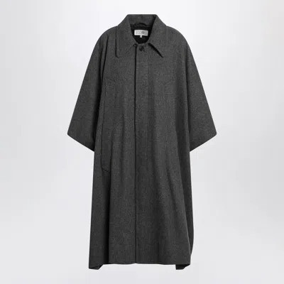 Mm6 Maison Margiela Grey Coat With Wool Trim In Black