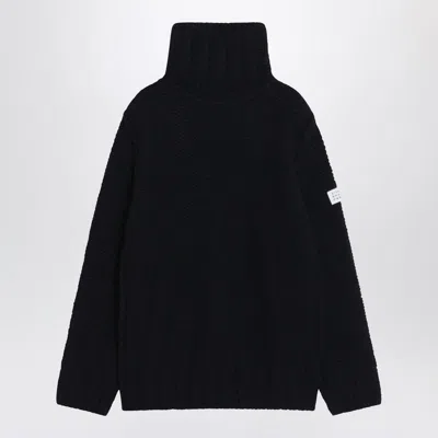 Mm6 Maison Margiela Mm6 By Maison Margiela Knitted Black Sweater With High Collar And Ribbed Finishes In Black