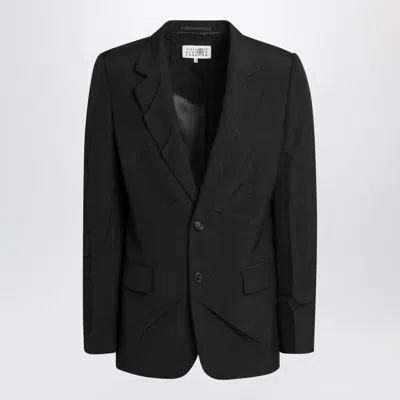 Mm6 Maison Margiela Wool Blend Jacket Back Vent In Black