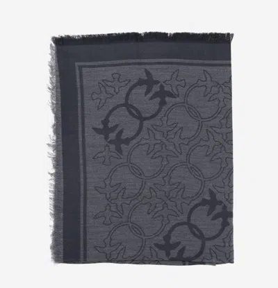 Pinko Viscose Blend Scarf With Love Birds Motif In Gray