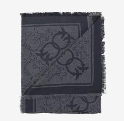 Pinko Viscose Blend Scarf With Love Birds Motif In Gray