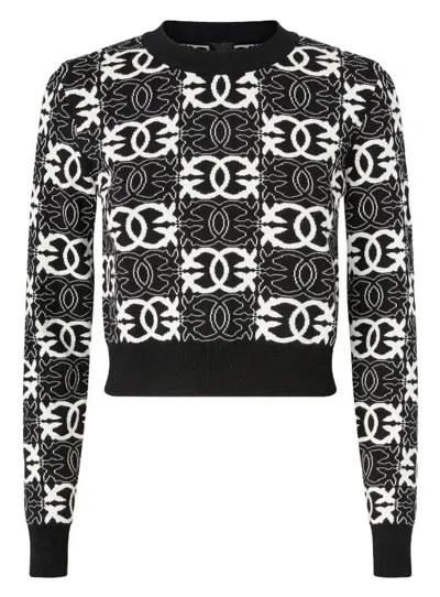 Pinko Geometric Pattern Long Sleeve Crew Neck Top In Black