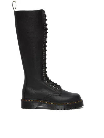 Dr. Martens Tall Black Leather Boots With Lace-up Design In Black