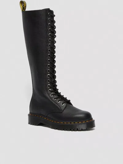Dr. Martens Tall Black Leather Boots With Lace-up Design In Black