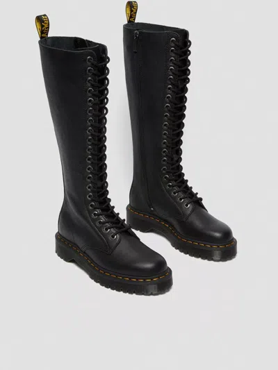 Dr. Martens Tall Black Leather Boots With Lace-up Design In Black