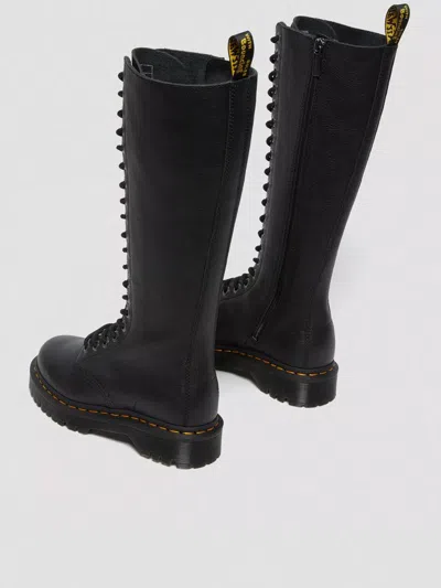 Dr. Martens Tall Black Leather Boots With Lace-up Design In Black