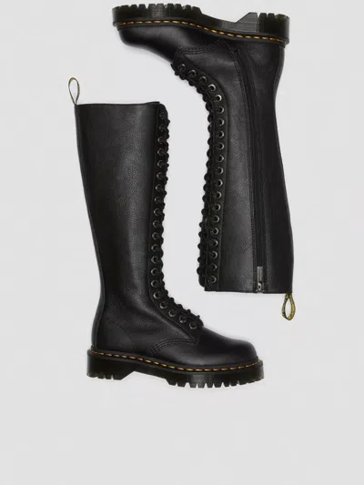 Dr. Martens Tall Black Leather Boots With Lace-up Design In Black