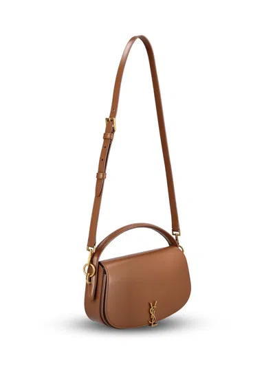 Saint Laurent Logo Shoulder Bag In Brown