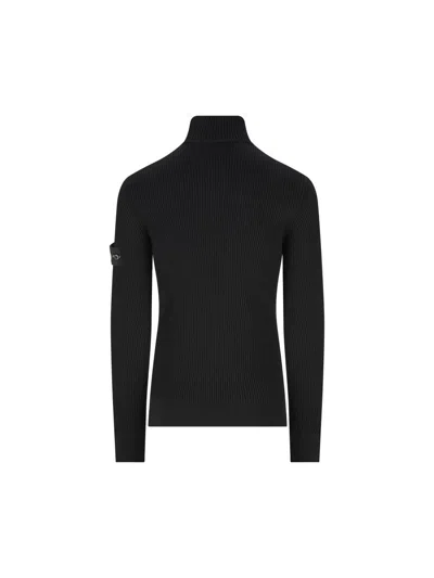 Stone Island Blue Lightweight Rws Wool Turtleneck Sweater In Black