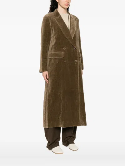 Uma Wang Velvet Texture Camelot Coat With Peak Lapels In Green
