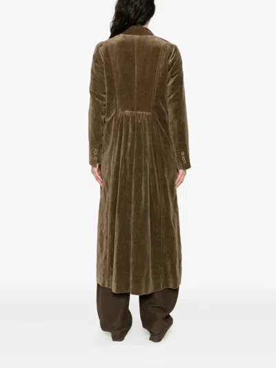 Uma Wang Velvet Texture Camelot Coat With Peak Lapels In Green