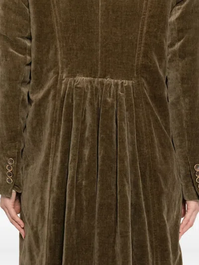 Uma Wang Velvet Texture Camelot Coat With Peak Lapels In Green