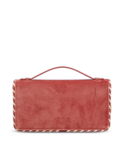 Valentino Velvet Rectangular Shoulder Bag With Top Handle In Red