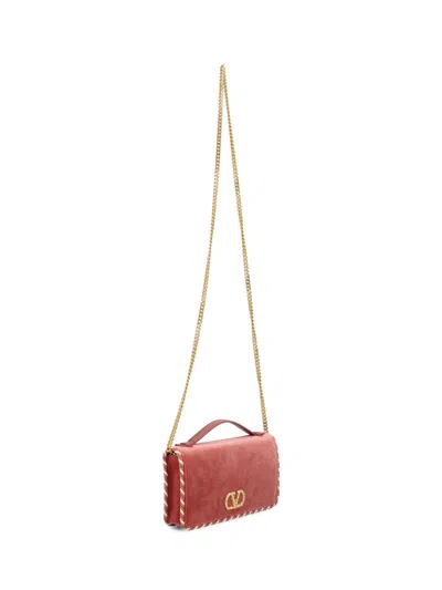 Valentino Velvet Rectangular Shoulder Bag With Top Handle In Red