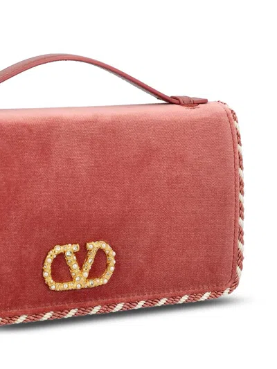 Valentino Velvet Rectangular Shoulder Bag With Top Handle In Red