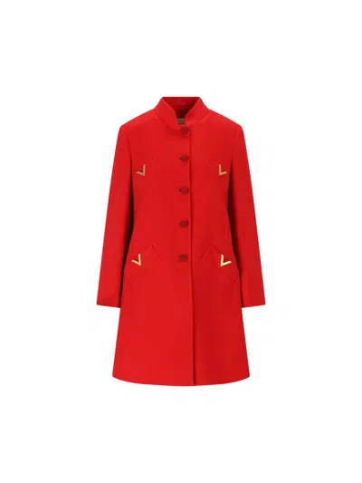 Valentino Womens Paris Embellished Regular-fit Wool And Cashmere Wool Coat In Red