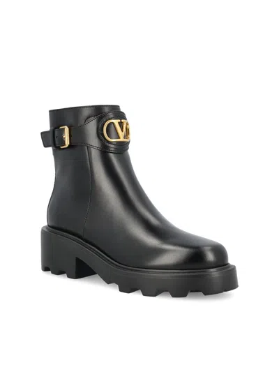 Valentino Garavani Vlogo Signature Ankle Boot In Calfskin 55mm Woman Black 40.5 In Black