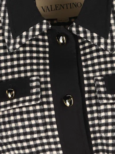 Valentino Womens Avorio Nero Gingham-pattern Wool And Cashmere-blend Coat In Black