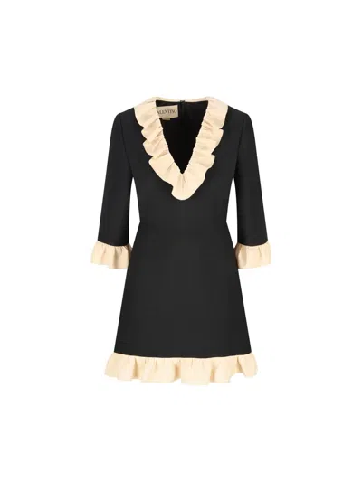 Valentino Womens Navy Betulla Ruffled V-neck Wool And Silk Midi Dress In Black