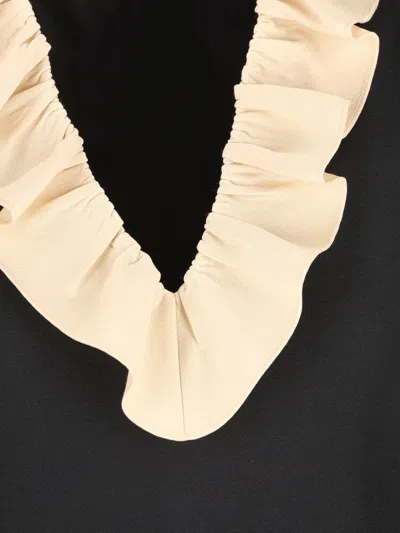 Valentino Womens Navy Betulla Ruffled V-neck Wool And Silk Midi Dress In Black