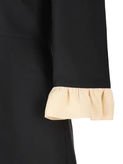 Valentino Womens Navy Betulla Ruffled V-neck Wool And Silk Midi Dress In Black