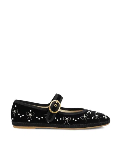 Valentino Endouce Bow Velvet Mary Jane Ballerina Flats