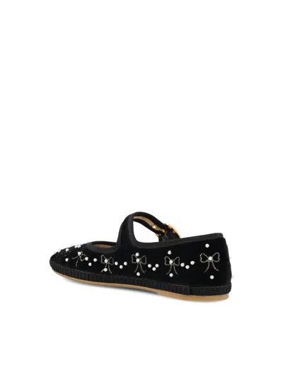 Valentino Endouce Bow Velvet Mary Jane Ballerina Flats