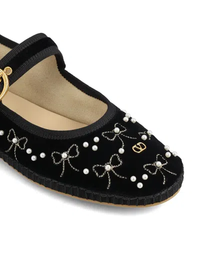 Valentino Endouce Bow Velvet Mary Jane Ballerina Flats