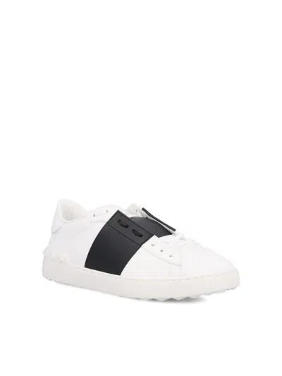 Valentino Open Sneaker With Contrasting Panel And Studded Heel In White