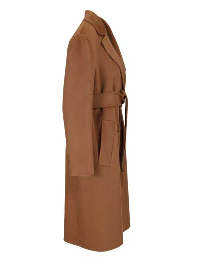 Max Mara Canneti Double Breasted Wool-cachemere Double Drap Long Coat Coats Brown In Brown