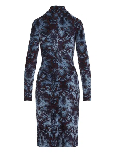 Etro All-over Pattern High-neck Midi Dress In Blue