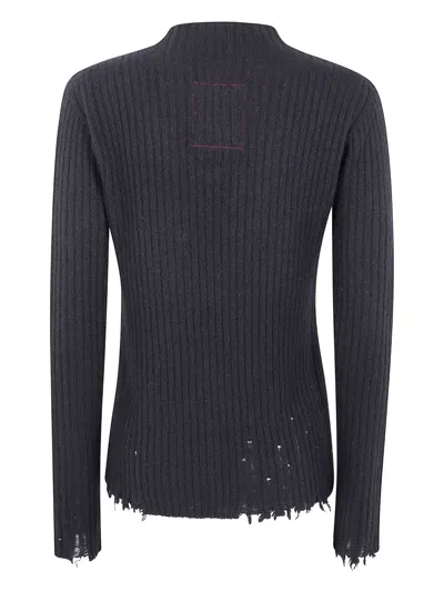 Uma Wang Ribbed Frayed-hem Sweater In Blue