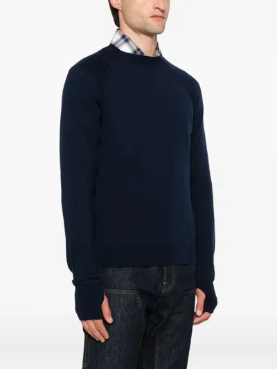 Eleventy Ribbed Crewneck Raglan Sweater With Long Sleeves In Blue